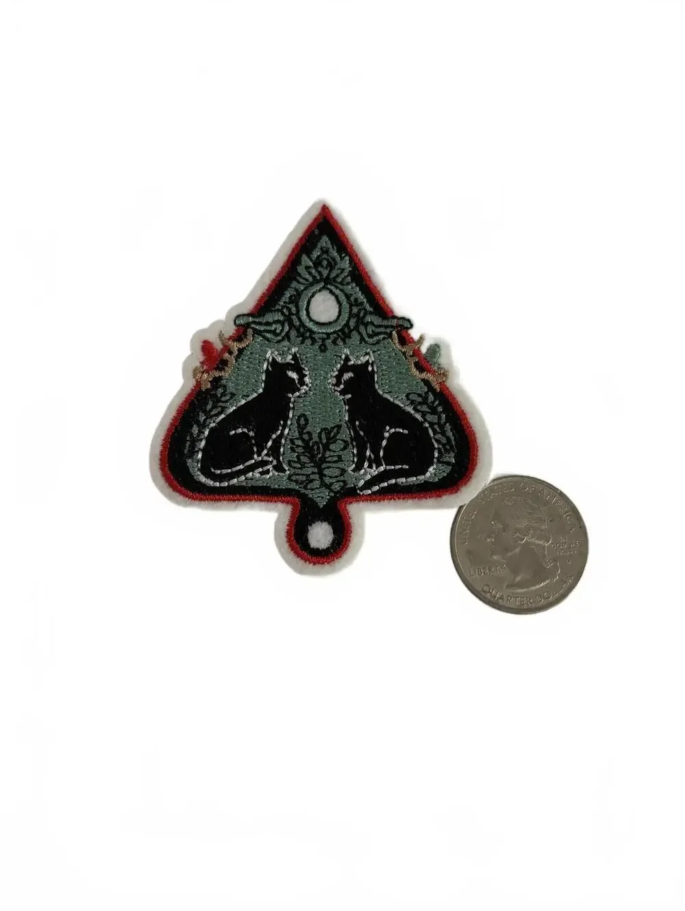 Embroidered Cat Patch with Ouija Planchet Shape